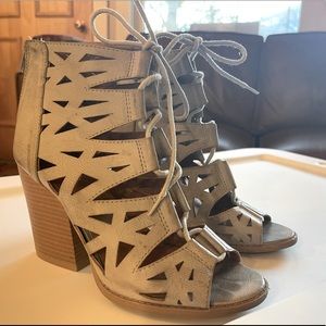 Qupid Lace Up Cut Out Grey Booties